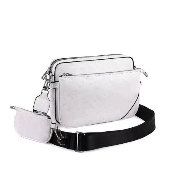 Nuevo bolso de hombro en relieve blanco para hombre, elegante bolso de tres piezas, bolsos de diseñador de lujo