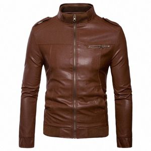 Veste en cuir d'hiver pour hommes Doublure de manteau de moto avec col montant Veet Air Force Casual Faux PU Coupe-vent marron S-3XL s39I #