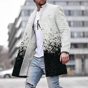 Nieuwe Mannen Wol Blends Mannen Wollen Jas Mode Gestreepte Geometrische Print Jonge Heren Kleding Herfst Winter Single Breasted Zak overjas Uitloper