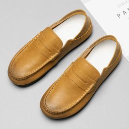 Nieuwe heren Yello-Brown Spring Loafers Slip-on Casual Brand Light Business Men Soft Bottom Simple Shoes 2414