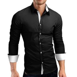 Neue Männer Hemd Marke Männlich Hohe Qualität Langarm Business Shirts Casual Hit Farbe Slim Fit Schwarz Mann Kleid Shirts asiatische größe 4xl2759