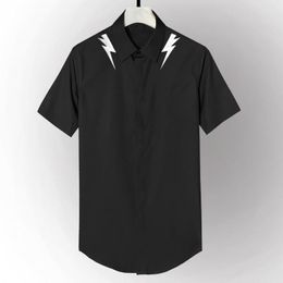 Nieuwe Mannen Shirts Luxe Geborduurde Bliksem Korte Mouw Heren Overhemden Plus Size 4xl Fahsion Casual Zwart Wit Shirts man