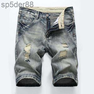 Nieuwe mannen korte jeans fietser jeans korte broek noodlijdende middelste taille mager gescheurde gaten heren denim shorts mannen ontwerper jeans rlvy