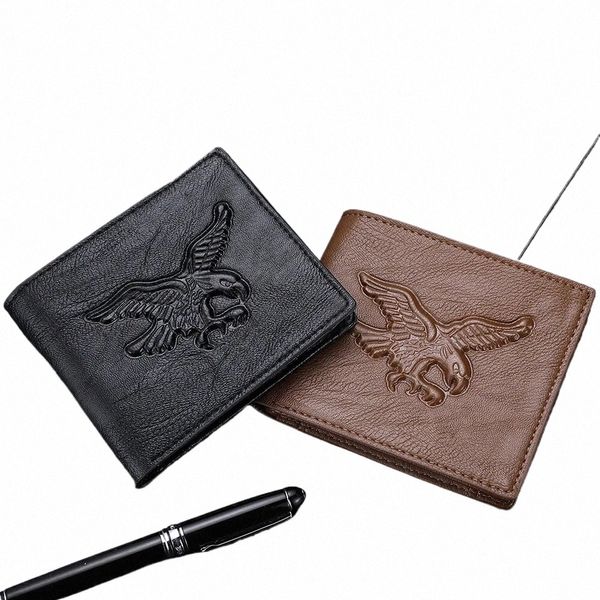 Nuevos hombres Cartera corta 3D Eagle Patrón en relieve Casual Tarjeta de crédito Monedero x9SZ #