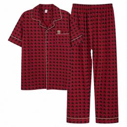 Nieuwe Mannen Nachtkleding Cott Pijama Turn-down Kraag Pyjama Sets Korte Mouw Slaap Kleding Mannelijke Homewear Pakken Pyjama loungewear U5rW #