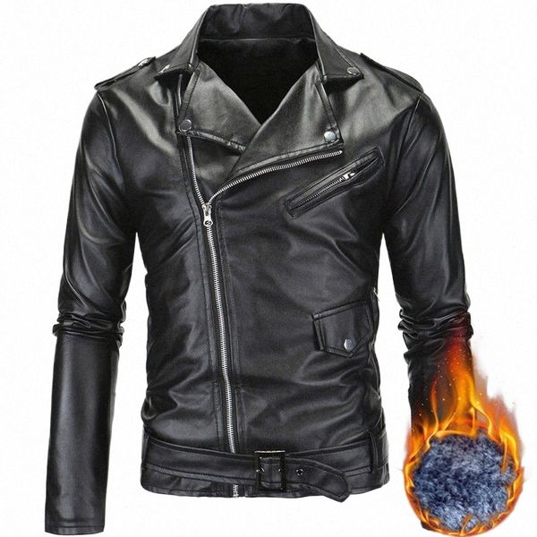 Nuevos hombres Chaquetas de cuero blancas delgadas Chaquetas de motocicleta con cremallera oblicua Nuevos hombres Outwear Moto Biker Abrigos de cuero Tamaño 4XL 40rT #