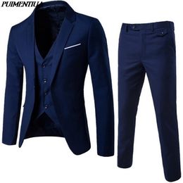 New Men Spring 3 Pieces Classic Blazers Suit Sets Men Business Blazer +Vest +Pants Suits Sets Autumn Men Wedding Party Set 201105