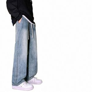 Nieuwe Mannen Lente Baggy Jeans Trend Ins Rechte Losse Elastische Taille CasualStreetwear Oversized Wijde Pijpen Broek Mannelijke 25HG #