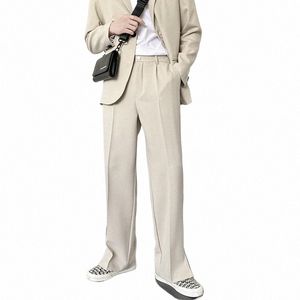 Nouveaux hommes costume pantalon coréen pantalon décontracté neutre solide conception Fi large jambe busin pantalon confortable droit streetwear T3HZ #