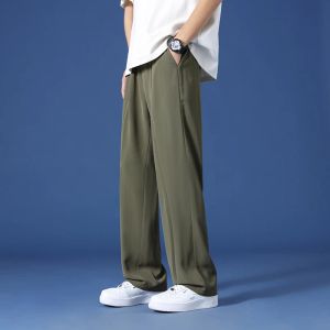 Pantalon de costume coréen pour hommes, décontracté, jambes larges, neutre, solide, mode Business, confortable, droit, ceinture cadeau, nouvelle collection