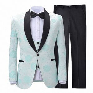 Nieuwe Mannen Pakken Voor Bruiloft Patroon Pakken Sjaal Etiket Formele Zachte Bruidegom Tuxedo voor Party 2 Stuk Huwelijk Blazer + broek D3PN #