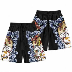 Nouveaux hommes Summer Black Mignon Cats Print Shorts minces pantalons de plage à séchage rapide Pantalons sportifs décontractés Pantalon plus taille 6xl V1TM #