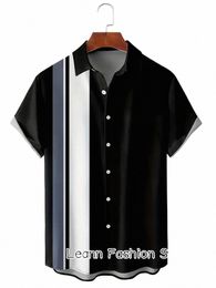 Nouveaux hommes été hawaïen Vacati chemise décontracté élégant vêtements mâle bout à bout col chemise Fi chemise à imprimé géométrique D6v1 #