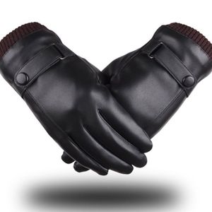 Mannen Touch Screen Handschoenen Winter Black Simulation Lederen Gewassen PU Plus Fluwelen Warm Driving Fietsvingers