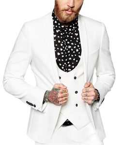 Nieuwe Mannen Witte Pakken 3 Stuk Slim Fit Double-Breasted Vest Tuxedo Bruidsjonkers Voor Wedding Suits (Blazer + Vest + Broek)