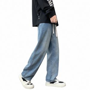 Nieuwe Mannen Wijde Pijpen Jeans Recht Lichtblauw Baggy Broek Elastische Taille Losse Broek Mannelijke Big Size XXL casual Merk Fi W7v6 #
