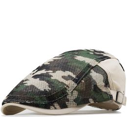 Nouveau hommes femmes Camouflage bec de canard béret casquette creux respirant maille Gatsby casquette réglable Cabbie gavroche conduite chasse chapeau plat