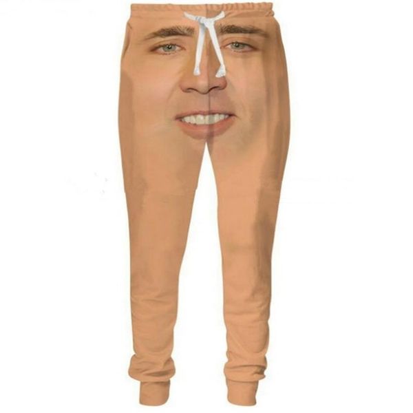 Nouveaux hommes femmes pantalons décontractés le visage géant soufflé de Nicolas Cage imprimé pantalons de survêtement longs 5XL258c