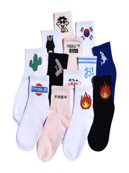 NOUVEAU MENWOMEN DOUTES SOCKS HARAJUKU CORÉEA COTON Japonais Kitten Flame Ulzzang Chaussonnets Chinois Cactus Gun Alien Amateurs Socks7722552