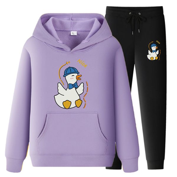 Nouveaux hommes Femmes à swets à swets à capuche décontractée mignon dessin animé Couleur de canard Couleur épaisse épaisse et long pantal