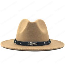 Chapeau Fedora Panama en feutre de laine à large bord pour hommes et femmes, avec boucle de ceinture, casquette Trilby de Jazz, haut de forme formel, rose et noir, 56-58CM, nouvelle collection