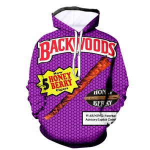 Nouveaux hommes / femmes Backwoods Honey Berry Blunts Funny 3D Print Mode Survêtements Crewneck Hip Hop Hoodies