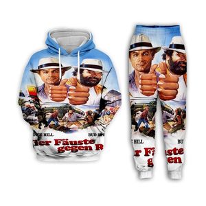 Nuevos hombres/mujeres Bud Spencer Terence Hill divertido 3D estampado Casual moda sudaderas con capucha/pantalones de chándal Hip Hop chándales NJ05