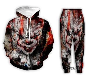 Nuevos chándales de moda con estampado 3D divertido de película de terror de Halloween para hombre/mujer, pantalones de Hip Hop + sudaderas con capucha MH066