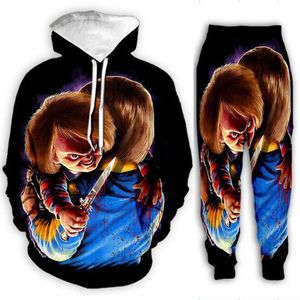 Nuevos hombres/mujeres película de terror juego infantil Chucky divertido estampado 3D moda chándales Hip Hop pantalones + sudaderas con capucha MH0230