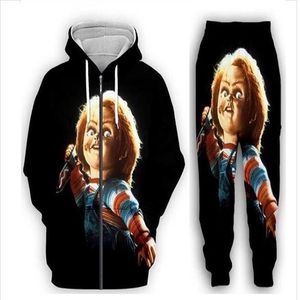 Nouveaux hommes/femmes film d'horreur Chucky impression 3D mode décontractée sweats à capuche/pantalons de survêtement Hip Hop survêtements à capuche + pantalon ET08