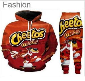Nouveaux hommes / femmes Cheetos Hot Cheetos Funny 3D Print Fashion Tracksuit Crewneck Hip Hop Sweatshirt and Pants 2 PCS Set Hoodies TZ05 W5WX