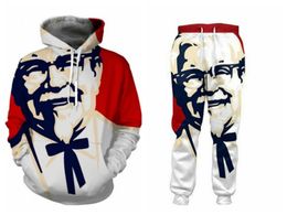 Nouveaux hommes/femmes KFC Colonel drôle impression 3D mode survêtements col rond Hip Hop sweat et pantalon 2 pièces ensemble sweats à capuche