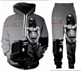 Nieuwe Mannen/Vrouwen lil wayn Grappige 3D Print Mode Trainingspakken Crewneck Hip Hop Sweatshirt en Broek 2 Stuks Set Hoodies TZ010