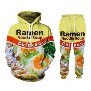 Nouveaux hommes femmes Ramen nouilles soupe saveur de poulet drôle impression 3D mode survêtements Hip Hop pantalons à capuche T05268Z