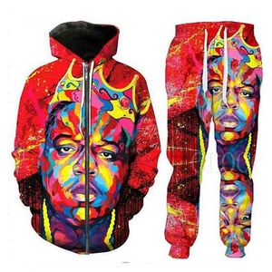 Nuevos hombres para mujer The Notorious B I G Biggie Smalls Impresión 3D Moda casual Cremallera Sudaderas con capucha Pantalones deportivos Hip Hop Chándales Sudadera con capucha Pants225e