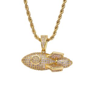 New Men039s Cool Golden Rocket Iced Out Pendant Collier Hip Hop Rock Bijoux Rock avec chaîne de corde pour Gift4620371