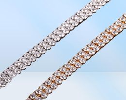 New Men039s Bracelet de la chaîne de tennis à deux rangées Bijoux hip hop glace hors zircon cubique Gold Silver Color CZ Bracelets2108893