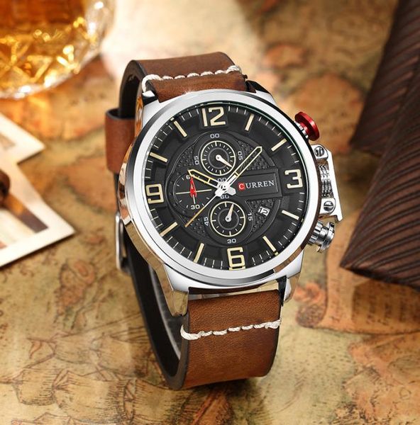 New Men039s Watch Curren Brand Luxury Fashion Chronograph Quartz Sports Wristwatch High Quality Leather Strap Date Male Clock6832652