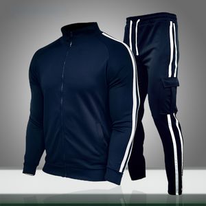 Nouveaux hommes ensembles décontractés Jogging rayé survêtement fermeture éclair mode veste pantalon deux pièces hommes Sport costume course en plein air vêtements de sport