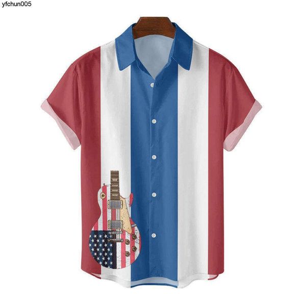 New Mens Casual Shirt 3D Digital Print American Flag Independence Day {Catégorie}