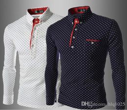 NIEUWE Heren Casual Wave Point T-shirt Slim Fit Polka Dot T-shirt met lange mouwen Shirt Tee Tops 7772559