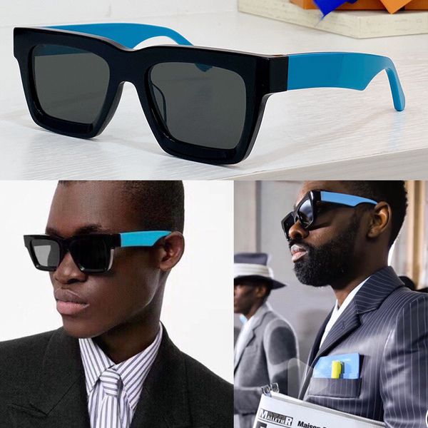 Nuevos hombres Letras grabadas con láser profundo Gafas de sol de lujo Millonario Z1556 Cuadrado Color brillante Aceite de goteo Azul verde amarillo Templo Verano Logotipo láser Gafas de calidad superior