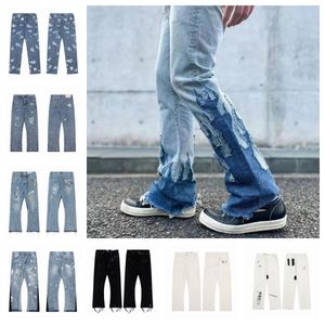 Nouveaux hommes Designer de haute qualité Splash Ink Graffiti Micro Jeans évasés Cool Denim Galleries Sweat Depts Pantalon en détresse déchiré noir bleu violet jeans