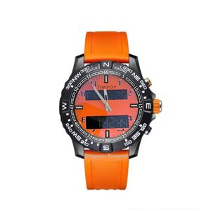 NIEUWE heren designerhorloges Horloge met dubbele tijdzone Elektronische wijzerweergave Lichtgevende horloges Oranje rubberen band montre de luxe Mannelijke klok