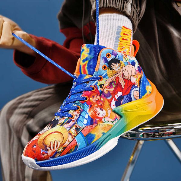 Nouveaux hommes haut chaussures de basket-ball dessin animé conception baskets jeunesse sport formateurs taille 38-45 multicolore
