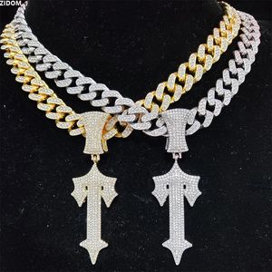 Nouveaux hommes Hip Hop lettre glacée croix épée collier avec 13mm chaîne cubaine Hip Hop pendentif collier mode charme bijoux 240328