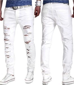 Nouveau jean pour hommes Hole blanc lavé slimfit jeans jeans jeans pantalon hip hop pantalon crayon pour mâle4424899