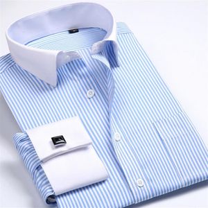 Nieuwe heren luxe slim fit stijlvolle formele lange mouwen strips katoen Franse manchet overhemden 63402872