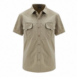 Nieuwe Heren Militaire Shirt Korte Mouw Sneldrogende Kraagvorm Tactisch Shirt Outdoor Wandelen Cam Vissen Kleding Plus Size L8AA #