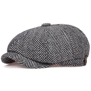 Nuevo mens Newsboy Cap Beret Hat Hombres Mujeres wild Hats Tweed Gatsby Octagonal Black White Herringbone Vintage Ivy Hats gorras